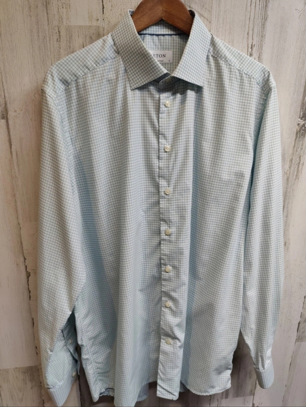 Eton York Check Button Up Shirt Men's 46 (US XL) Modern Dress Shirt